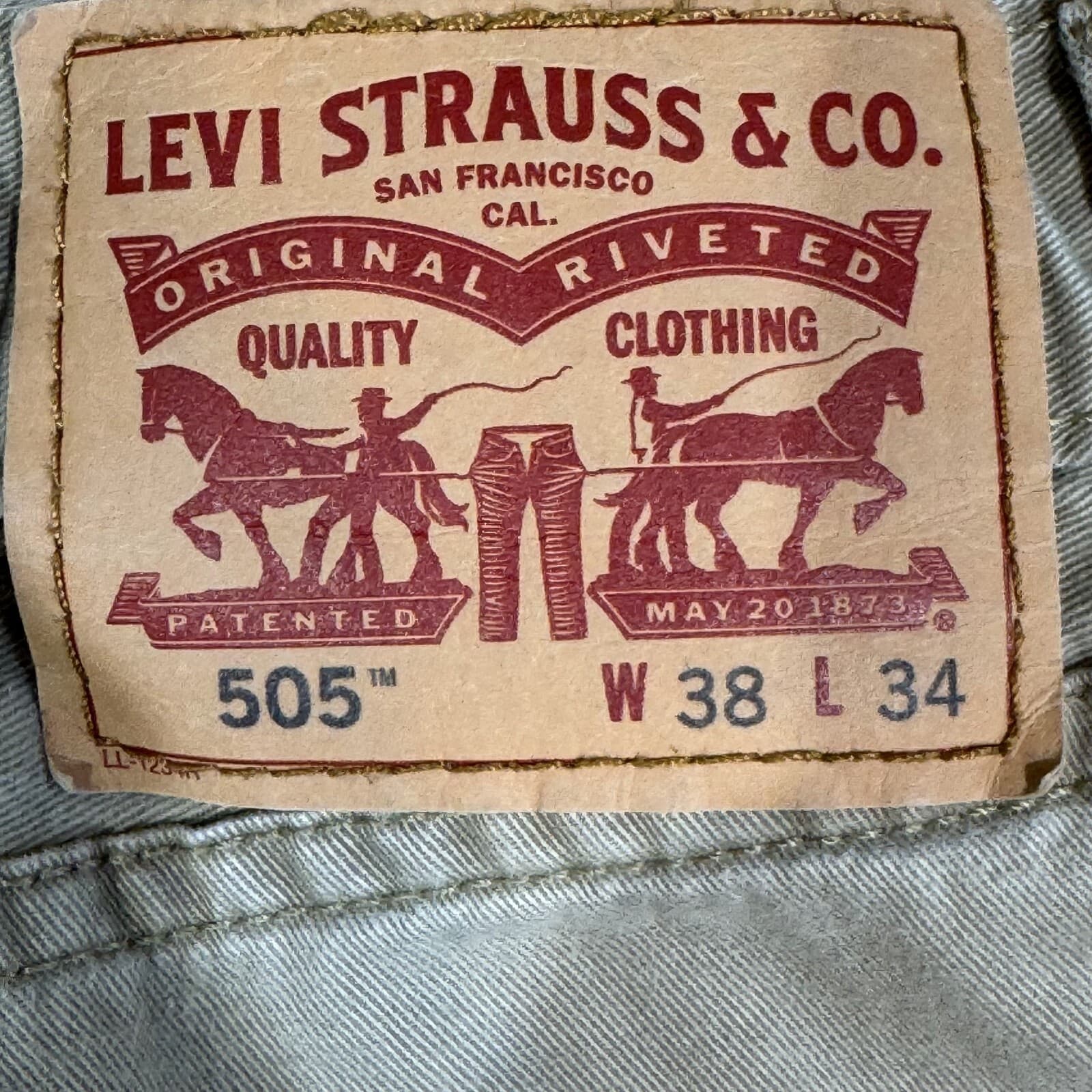 Levi's 505 Men Jeans 38 X 34 Beige Denim Mid-Rise Regular Fit Straight Leg M1699 - Thumbnail 3