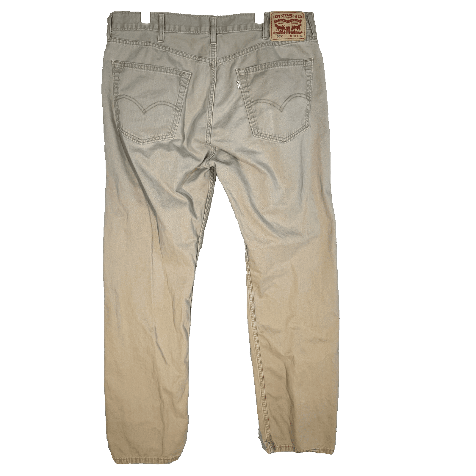 Levi's 505 Men Jeans 38 X 34 Beige Denim Mid-Rise Regular Fit Straight Leg M1699 - Thumbnail 2