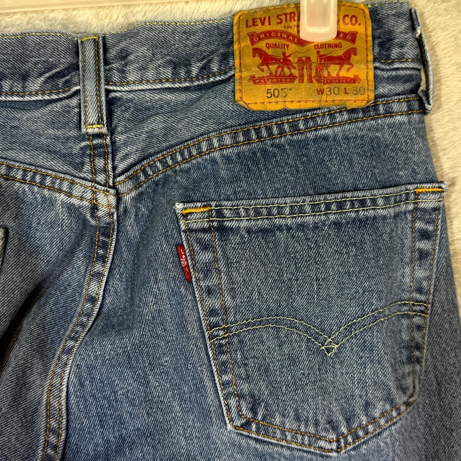 Levi's 505 Mens Jeans 30 X 30 Blue Denim Mid-Rise Regular Fit Straight Leg M1649 - Thumbnail 7