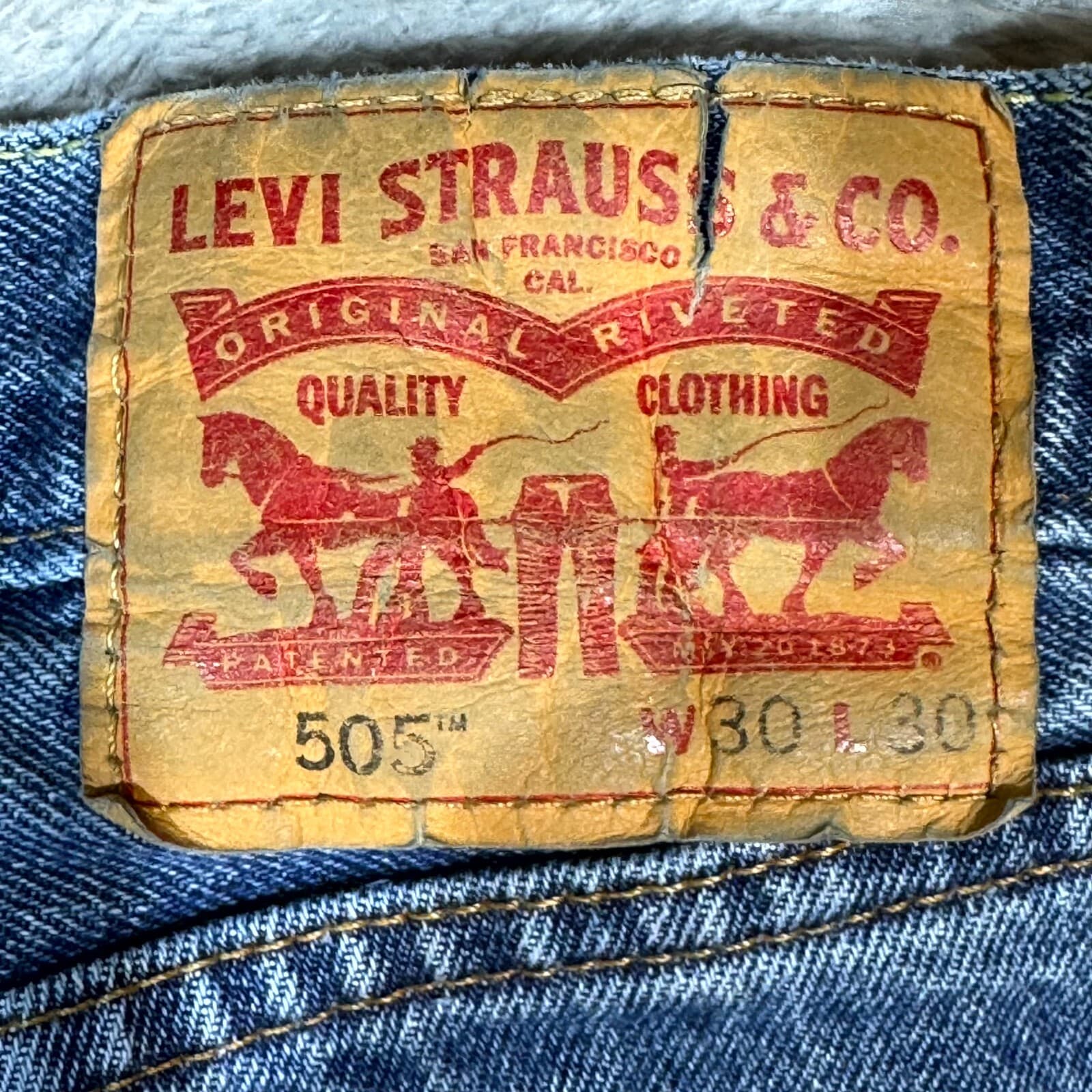 Levi's 505 Mens Jeans 30 X 30 Blue Denim Mid-Rise Regular Fit Straight Leg M1649 - Thumbnail 9