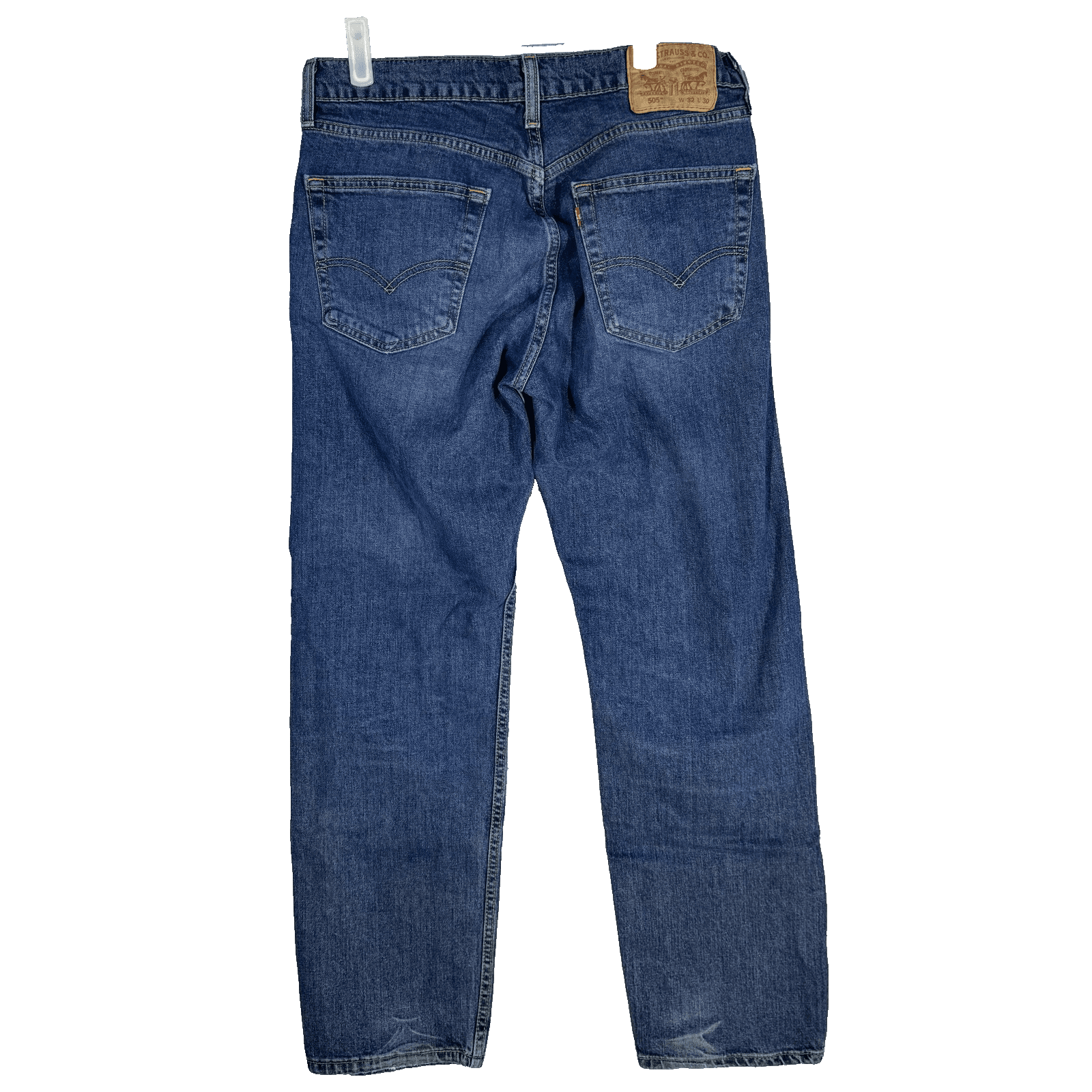 Levis 505 Jeans Mens 32x30 Blue Medium Wash Whiskered Stretch Denim Classic - Thumbnail 2