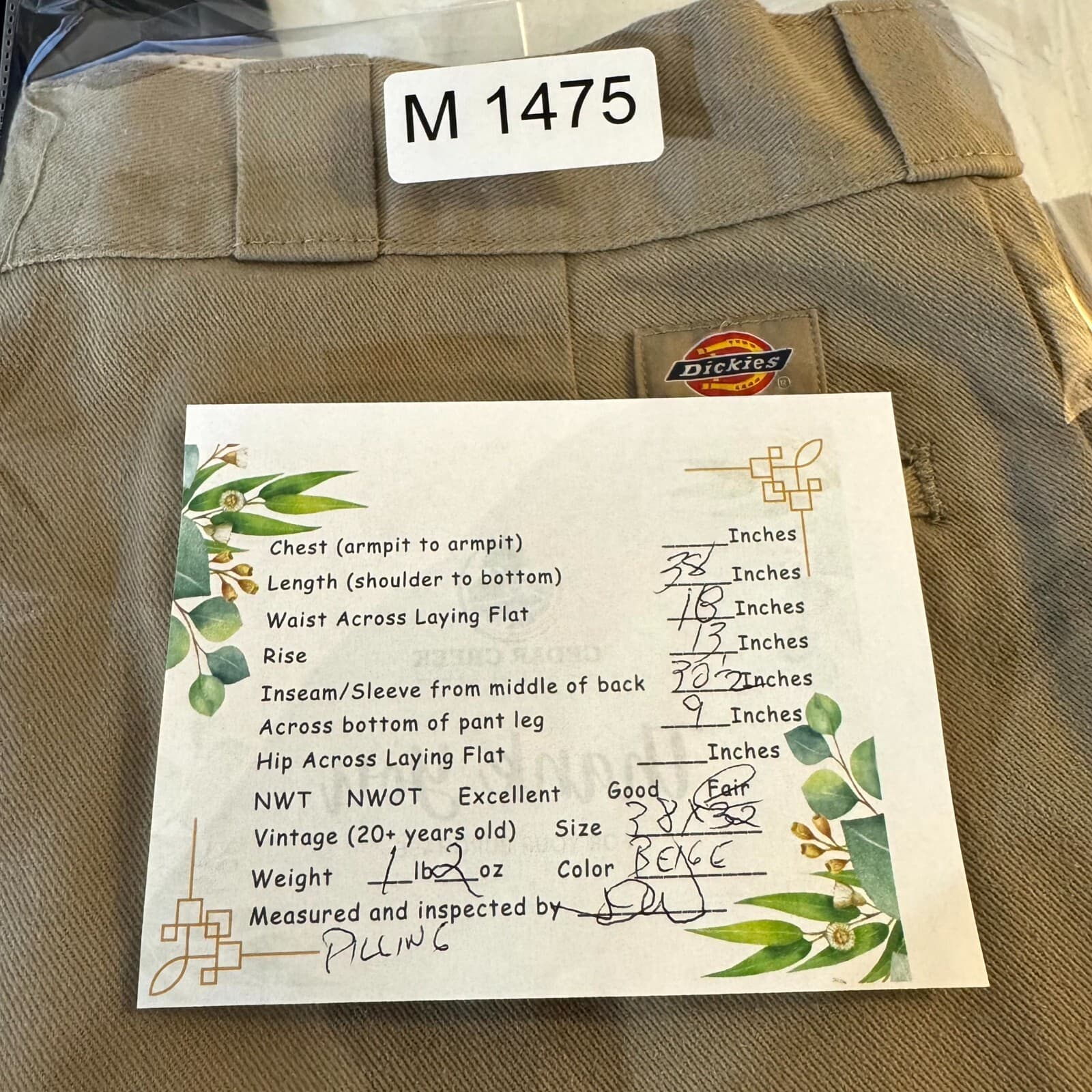 Dickies 874 Men’s Work Pants 38x32 Beige Original Fit Flat Front Zip Fly - Thumbnail 14