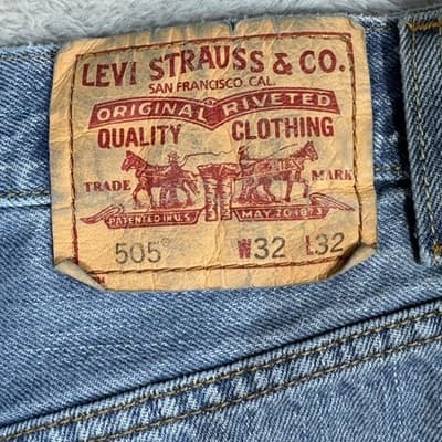 Levis 505 Jeans Mens 32x32 Blue Regular Fit Medium Wash Denim Made Egypt - Thumbnail 4