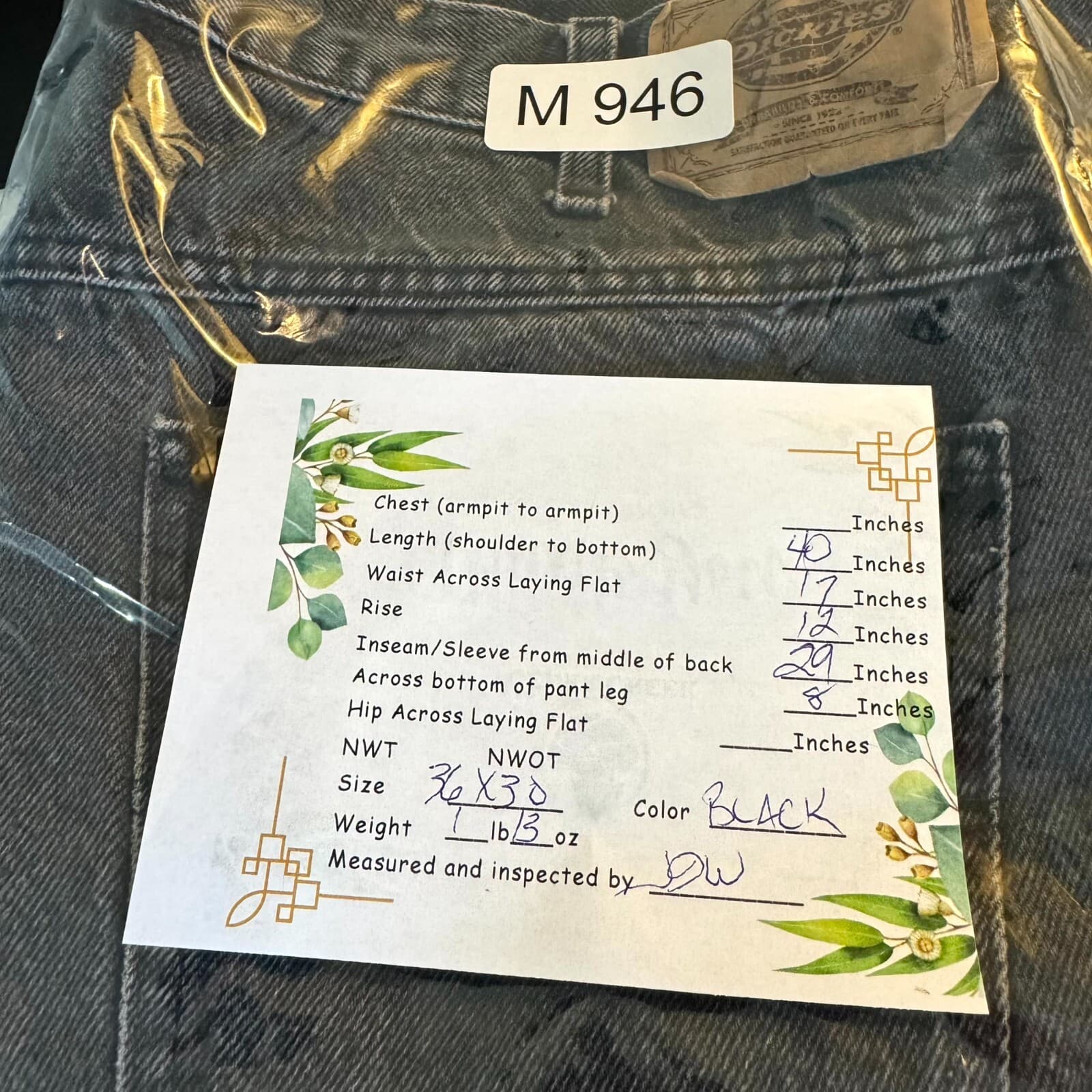 Dickies Jeans Men’s 36x30 Black Denim Dark Wash Mid-Rise Straight Leg Cotton - Thumbnail 9