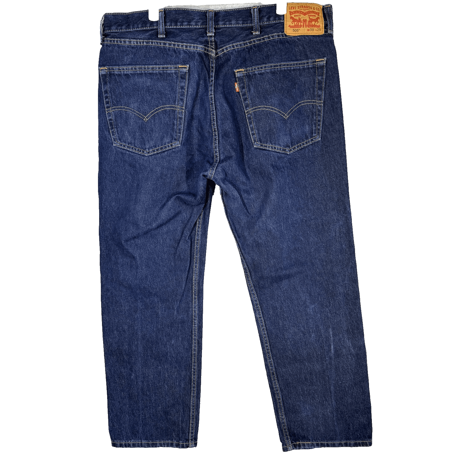 Levis 505 Jeans Mens 38x29 Blue Denim Straight Leg Medium Wash USA - Thumbnail 2