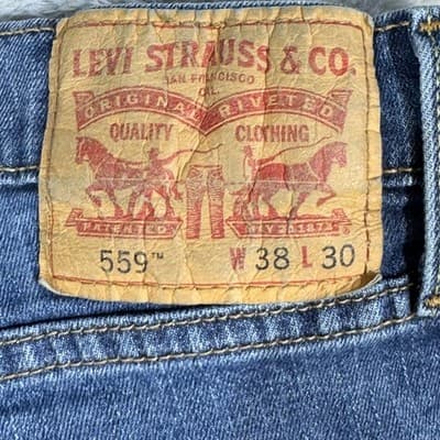 Levis 559 Jeans Mens 38x30 Blue Whiskered Straight Leg Stretch Mid Rise Denim - Thumbnail 3