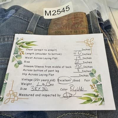 Levis 559 Jeans Mens 38x30 Blue Whiskered Straight Leg Stretch Mid Rise Denim - Thumbnail 9