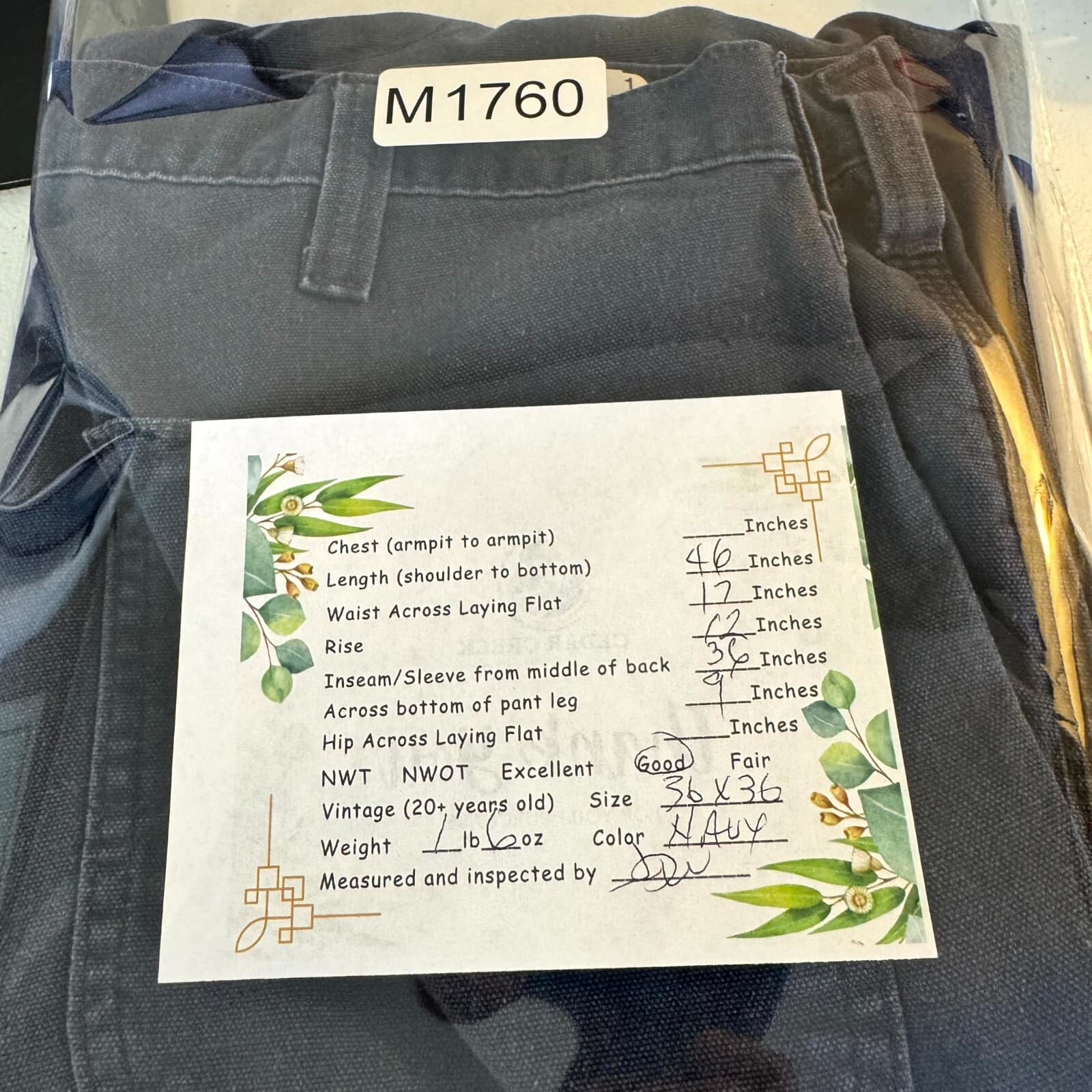 Carhartt Carpenter Pants Mens 36x36 Navy Canvas Dungaree Fit Workwear 383-20 - Thumbnail 8