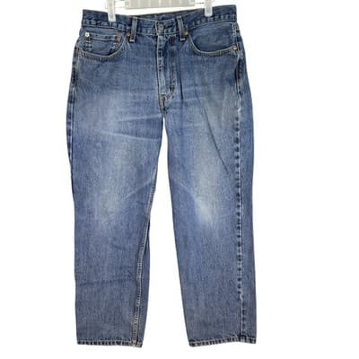 Levis 550 Jeans Mens 34x30 Blue Relaxed Tapered Fit Whiskered Distressed Denim - Image 1