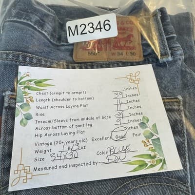 Levis 550 Jeans Mens 34x30 Blue Relaxed Tapered Fit Whiskered Distressed Denim - Thumbnail 10