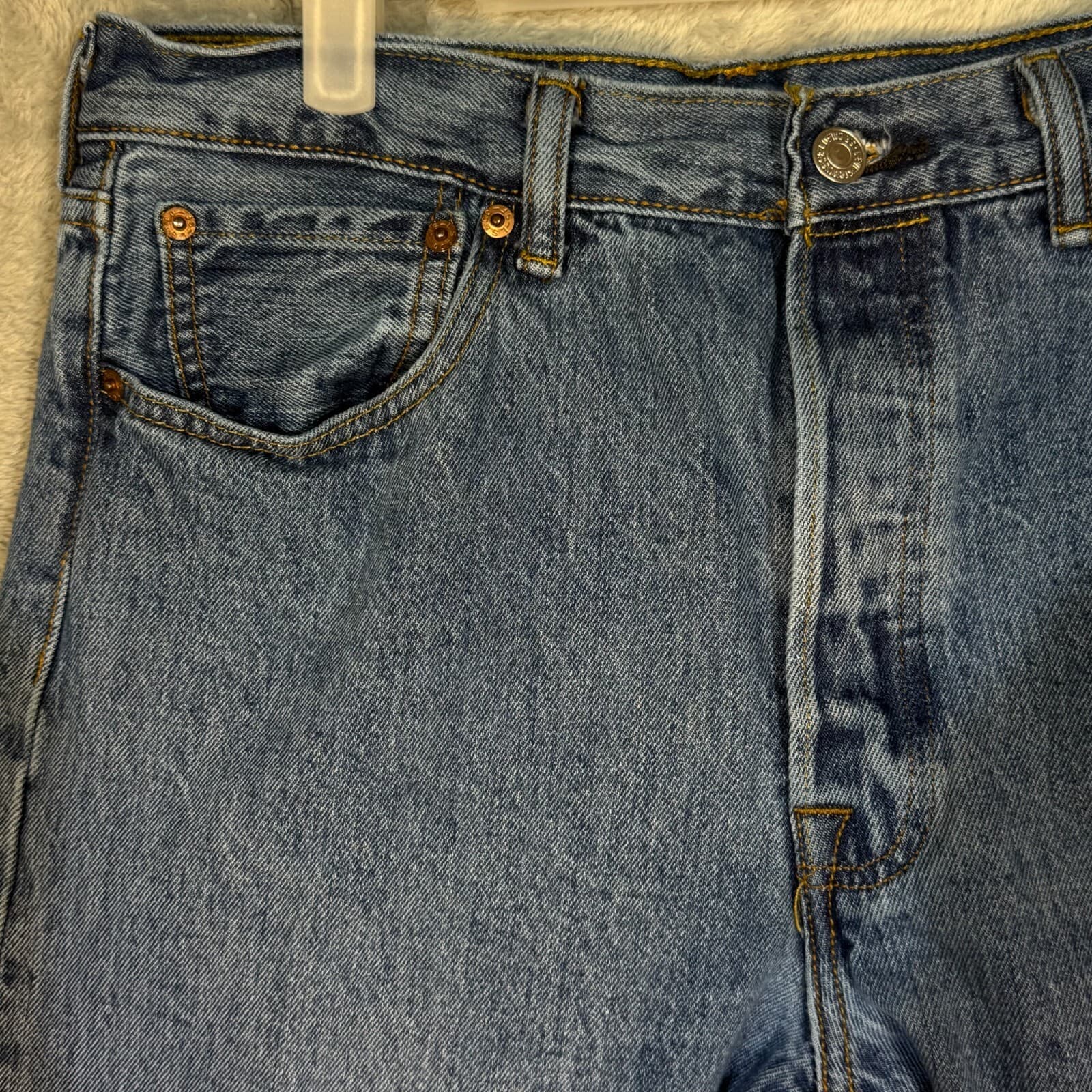 Levi’s 501 Men’s Jeans 34x30 Blue Denim Medium Wash Button Fly Straight Leg - Thumbnail 3