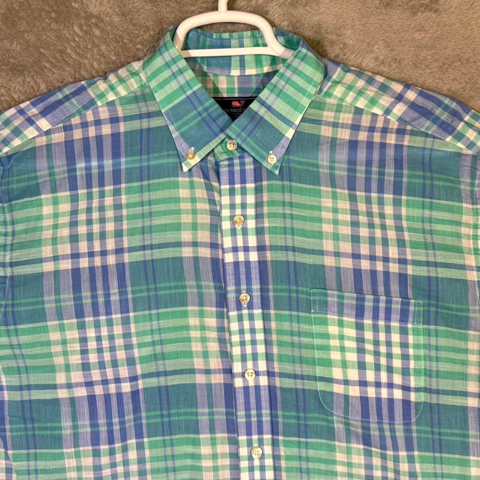 Vineyard Vines Men’s Murray Shirt XL Blue Plaid 100% Cotton Short Sleeve - Thumbnail 4
