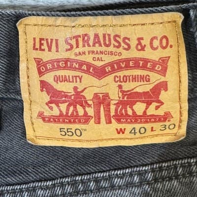 Levis 550 Jeans Mens 40x30 Black Tapered Leg Relaxed Fit Denim Pants Classic - Thumbnail 3