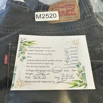 Levis 550 Jeans Mens 40x30 Black Tapered Leg Relaxed Fit Denim Pants Classic - Thumbnail 8