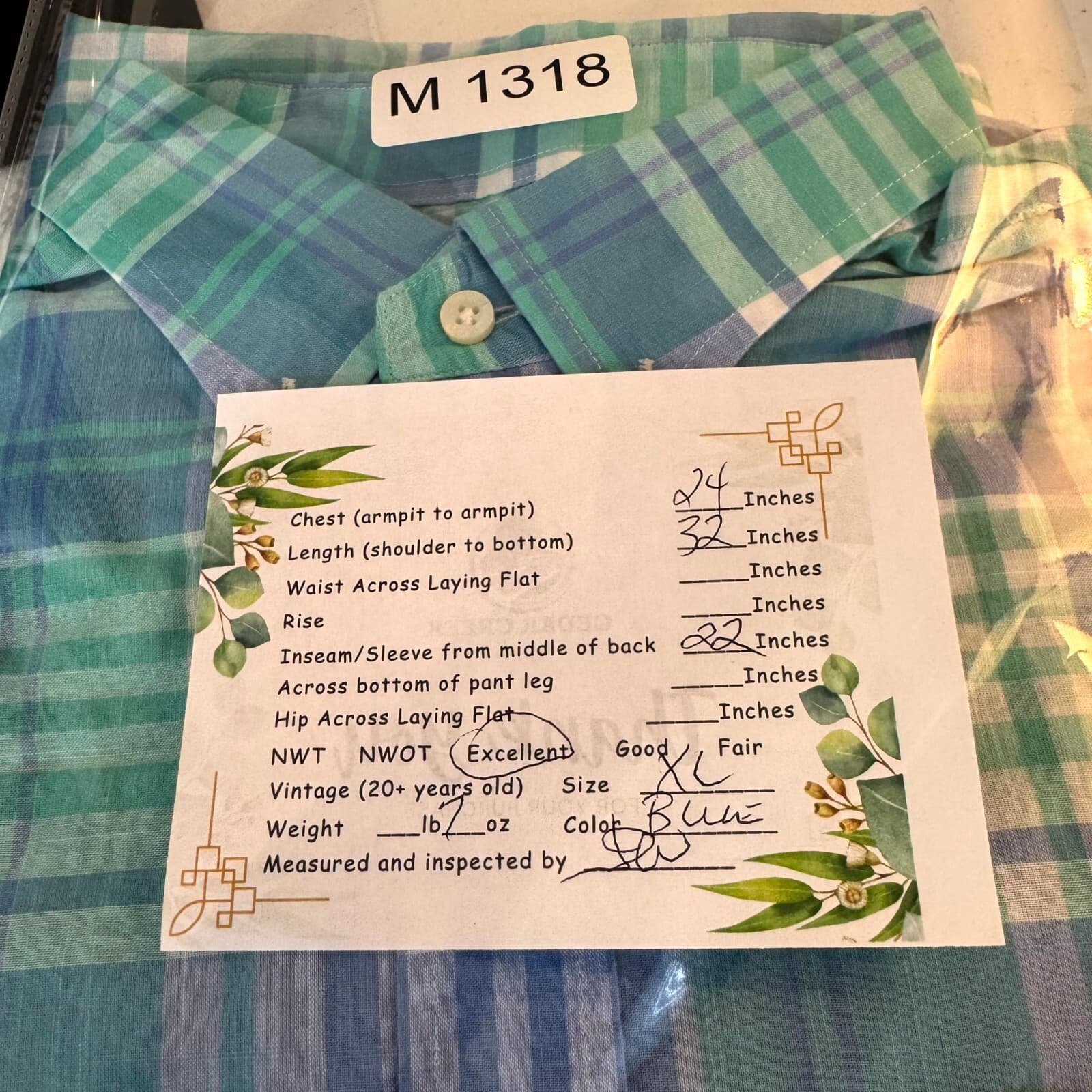 Vineyard Vines Men’s Murray Shirt XL Blue Plaid 100% Cotton Short Sleeve - Thumbnail 9