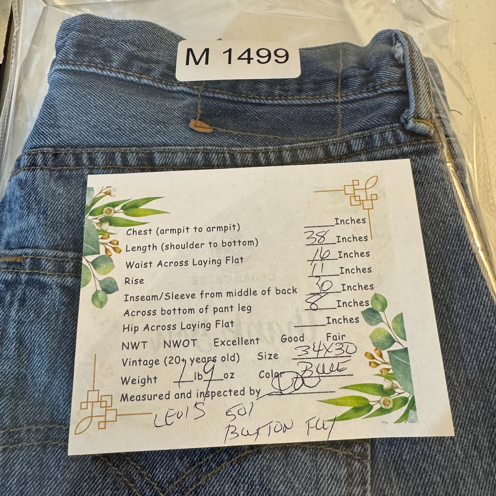 Levi’s 501 Men’s Jeans 34x30 Blue Denim Medium Wash Button Fly Straight Leg - Thumbnail 9