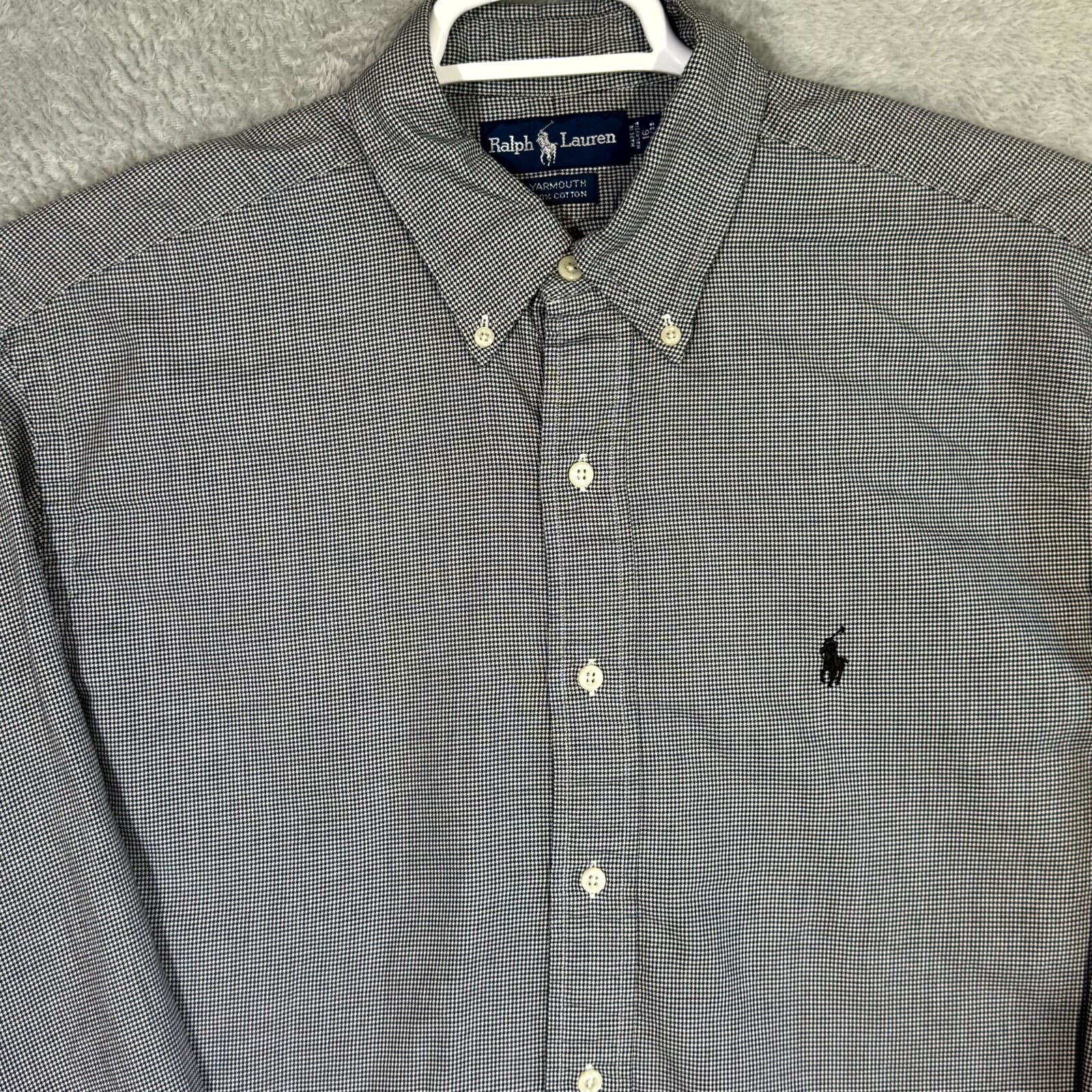 Ralph Lauren Yarmouth Men’s Dress Shirt 16 34/35 Gray Houndstooth Cotton - Thumbnail 4