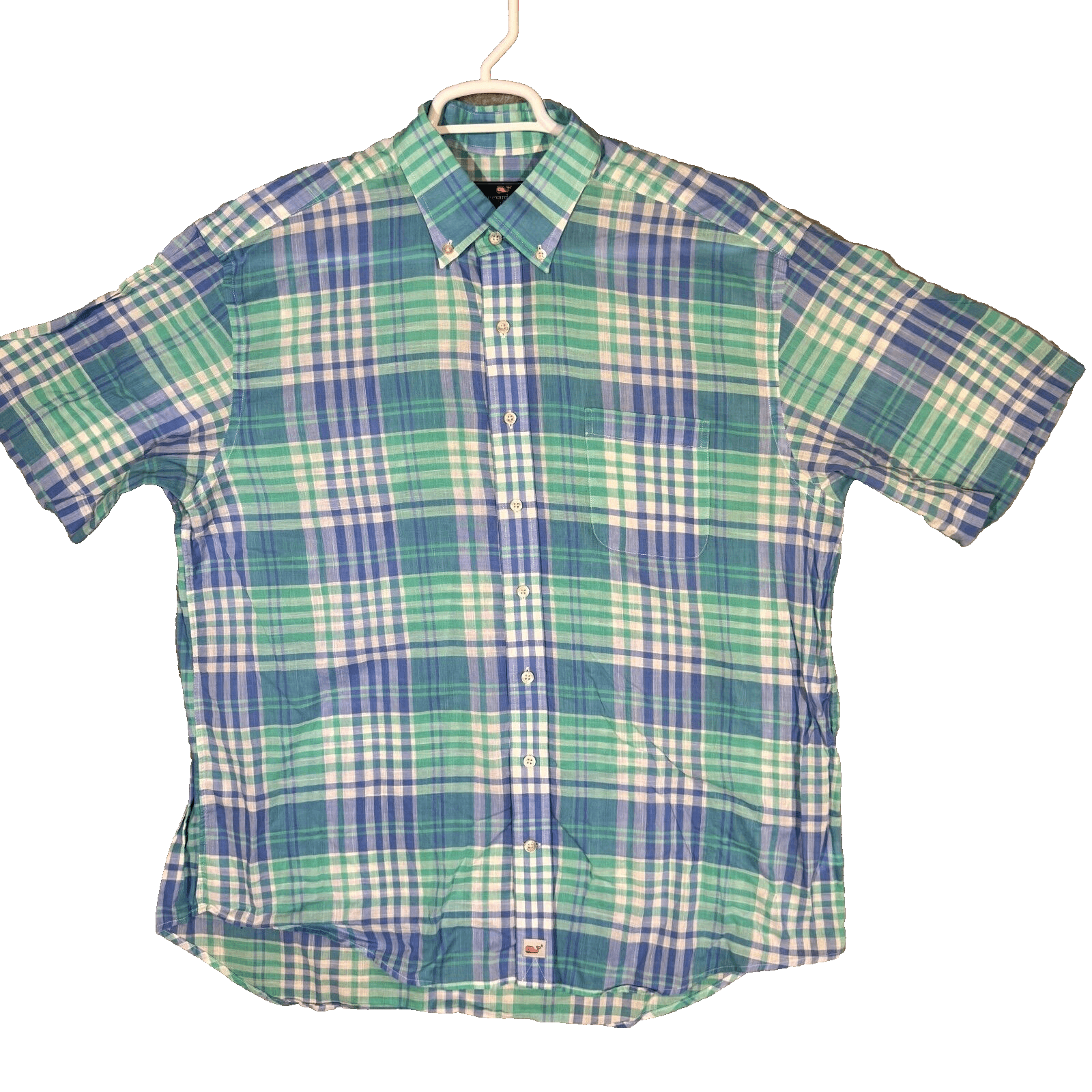 Vineyard Vines Men’s Murray Shirt XL Blue Plaid 100% Cotton Short Sleeve - Image 1