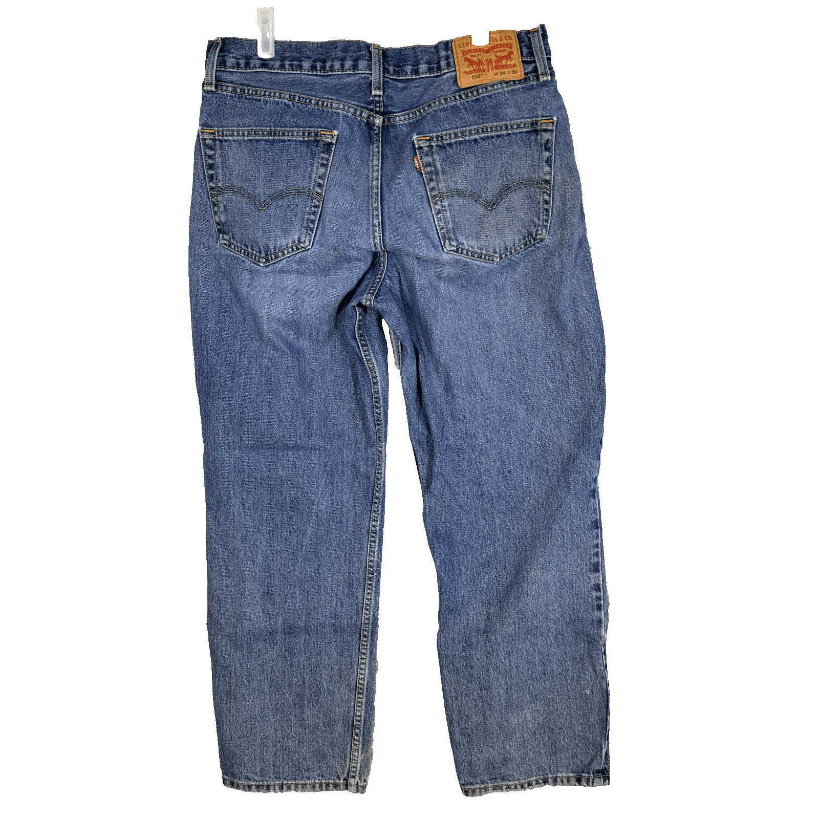 Levis 550 Jeans Mens 34x30 Blue Relaxed Tapered Fit Whiskered Distressed Denim - Thumbnail 2