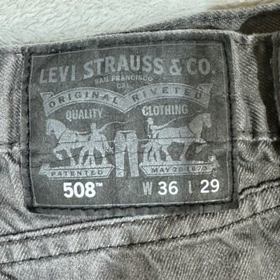 Levis 508 Jeans Mens 36x29 Gray Tapered Fit Denim Pants Stretch 100% Cotton - Thumbnail 3