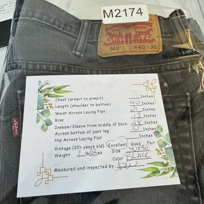 Levis 569 Jeans Mens 40x30 Black Loose Straight Fit Denim Comfort Stretch USA - Thumbnail 8