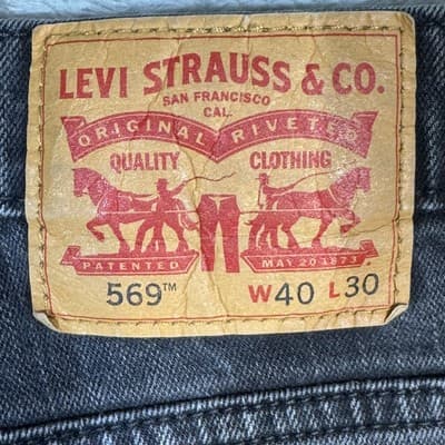 Levis 569 Jeans Mens 40x30 Black Loose Straight Fit Denim Comfort Stretch USA - Thumbnail 3