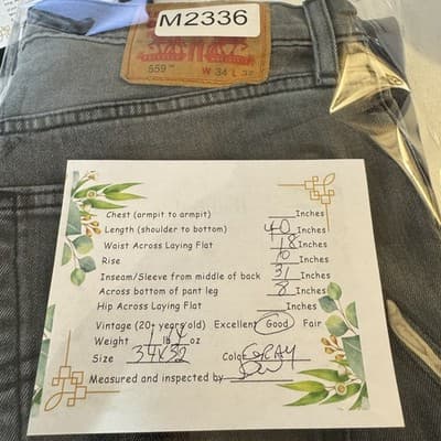 Levis 559 Jeans Mens 34x32 Gray Straight Leg Distressed Wash Denim Pants - Thumbnail 12