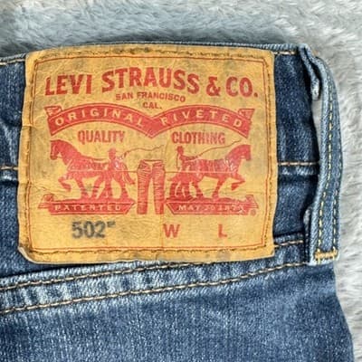 Levis 502 Jeans Mens 40x36 Blue Stretch Denim Tapered Fit Distressed Good - Thumbnail 4
