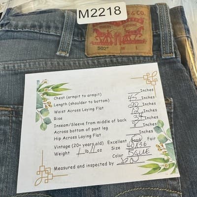 Levis 502 Jeans Mens 40x36 Blue Stretch Denim Tapered Fit Distressed Good - Thumbnail 9