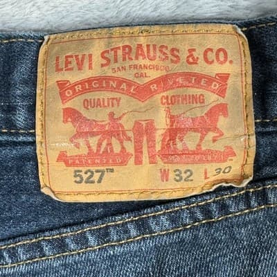 Levis 527 Jeans Mens 32x30 Blue Whiskered Bootcut Denim Pants Straight Leg - Thumbnail 3