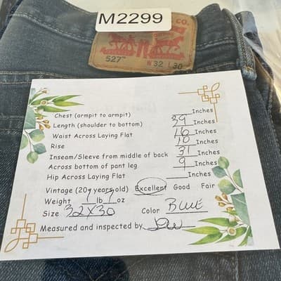 Levis 527 Jeans Mens 32x30 Blue Whiskered Bootcut Denim Pants Straight Leg - Thumbnail 9