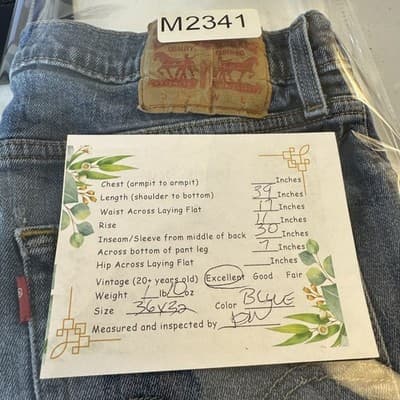 Levis 507 Jeans Mens 36x32 Blue Denim Stretch Tapered Medium Wash Classic - Thumbnail 8