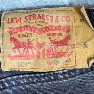 Levis 501 Jeans Mens 30x30 Black Straight Leg Button Fly Stretch Denim Pants - Thumbnail 4