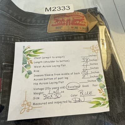 Levis 501 Jeans Mens 36x30 Black Button Fly Straight Leg Denim Classic Pants - Thumbnail 9