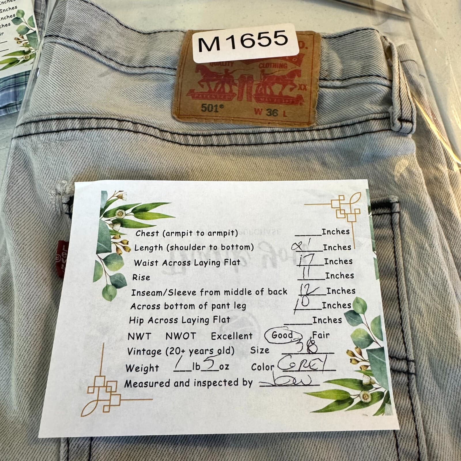 Levi's 501 Bermuda Shorts Men's 36 Gray Mid-Rise Button-Fly Original Fit M1655 - Thumbnail 8