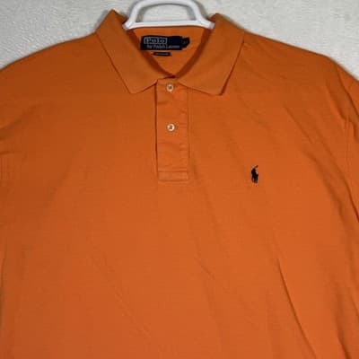 Polo Ralph Lauren Polo Shirt Mens XL Orange Pony Logo Pique Short Sleeve - Thumbnail 5