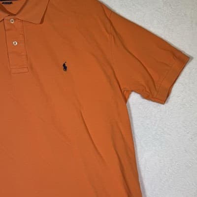 Polo Ralph Lauren Polo Shirt Mens XL Orange Pony Logo Pique Short Sleeve - Thumbnail 6