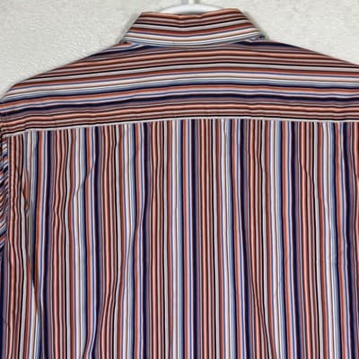 Robert Graham Shirt Mens XL Orange Blue Stripe Long Sleeve Paisley Contrast Cuff - Thumbnail 10