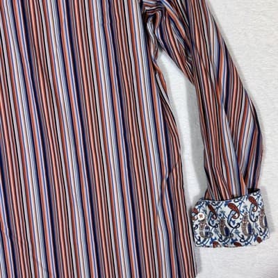 Robert Graham Shirt Mens XL Orange Blue Stripe Long Sleeve Paisley Contrast Cuff - Thumbnail 11