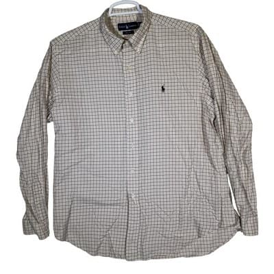 Ralph Lauren Shirt Mens XL Cream Tattersall Plaid Classic Fit Long Sleeve Pony - Image 1