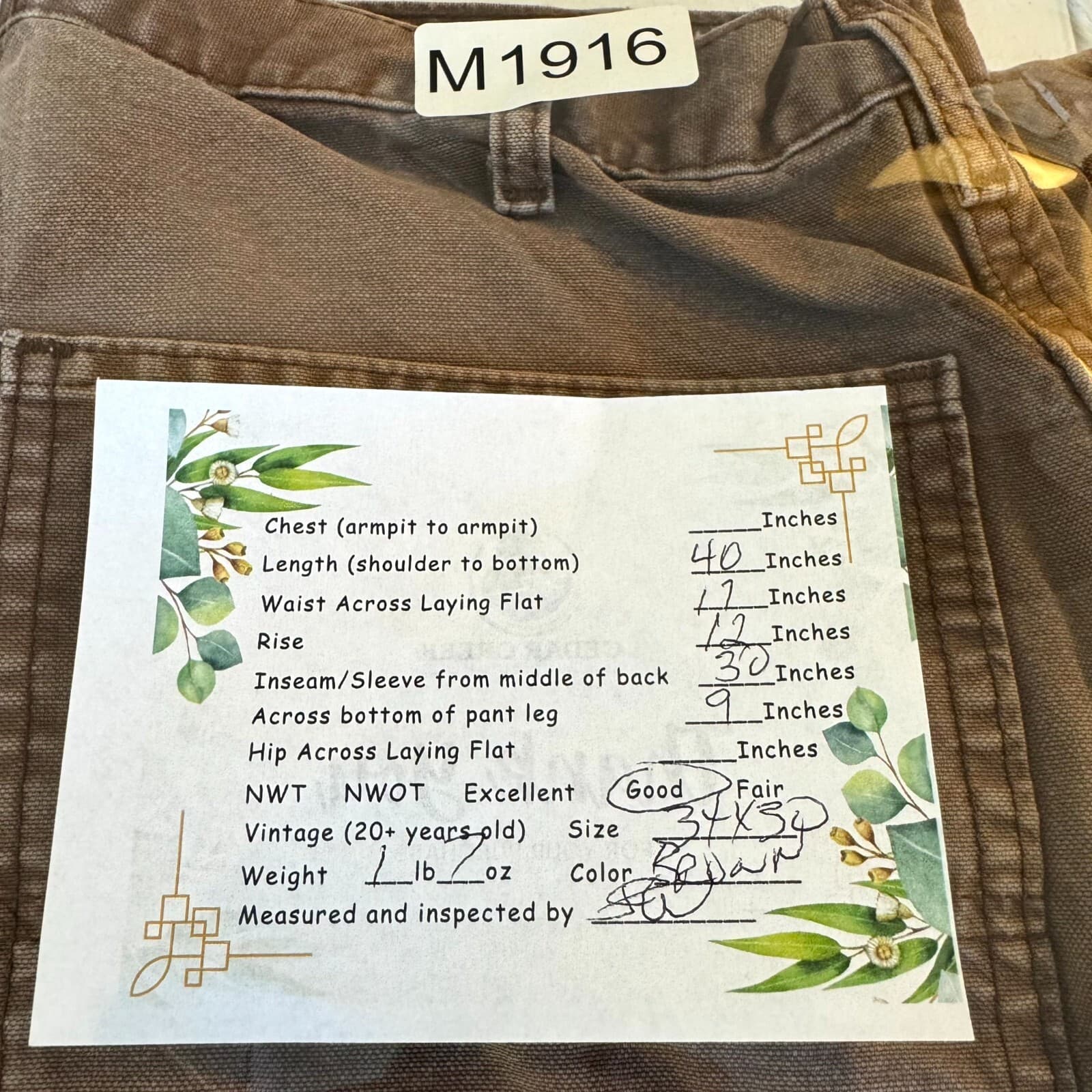 Dickies Dungaree Jeans Men 34x30 Brown Relaxed Fit Straight Leg Workwear - Thumbnail 8