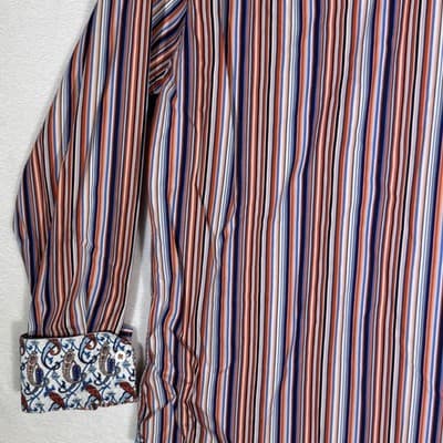 Robert Graham Shirt Mens XL Orange Blue Stripe Long Sleeve Paisley Contrast Cuff - Thumbnail 9