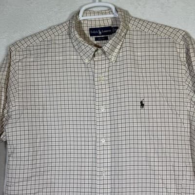 Ralph Lauren Shirt Mens XL Cream Tattersall Plaid Classic Fit Long Sleeve Pony - Thumbnail 5