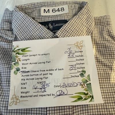 Ralph Lauren Shirt Mens 16 34/35 Lavender Check Yarmouth Button Down Long Sleeve - Thumbnail 15