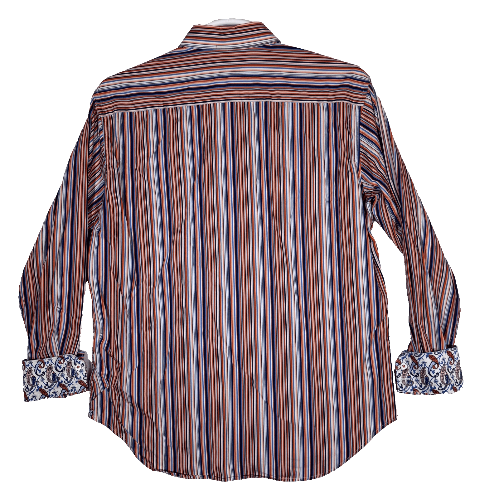 Robert Graham Shirt Mens XL Orange Blue Stripe Long Sleeve Paisley Contrast Cuff - Thumbnail 2