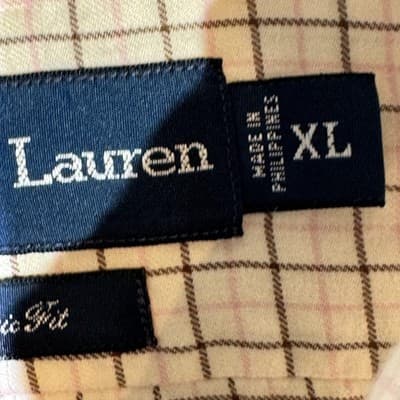 Ralph Lauren Shirt Mens XL Cream Tattersall Plaid Classic Fit Long Sleeve Pony - Thumbnail 9