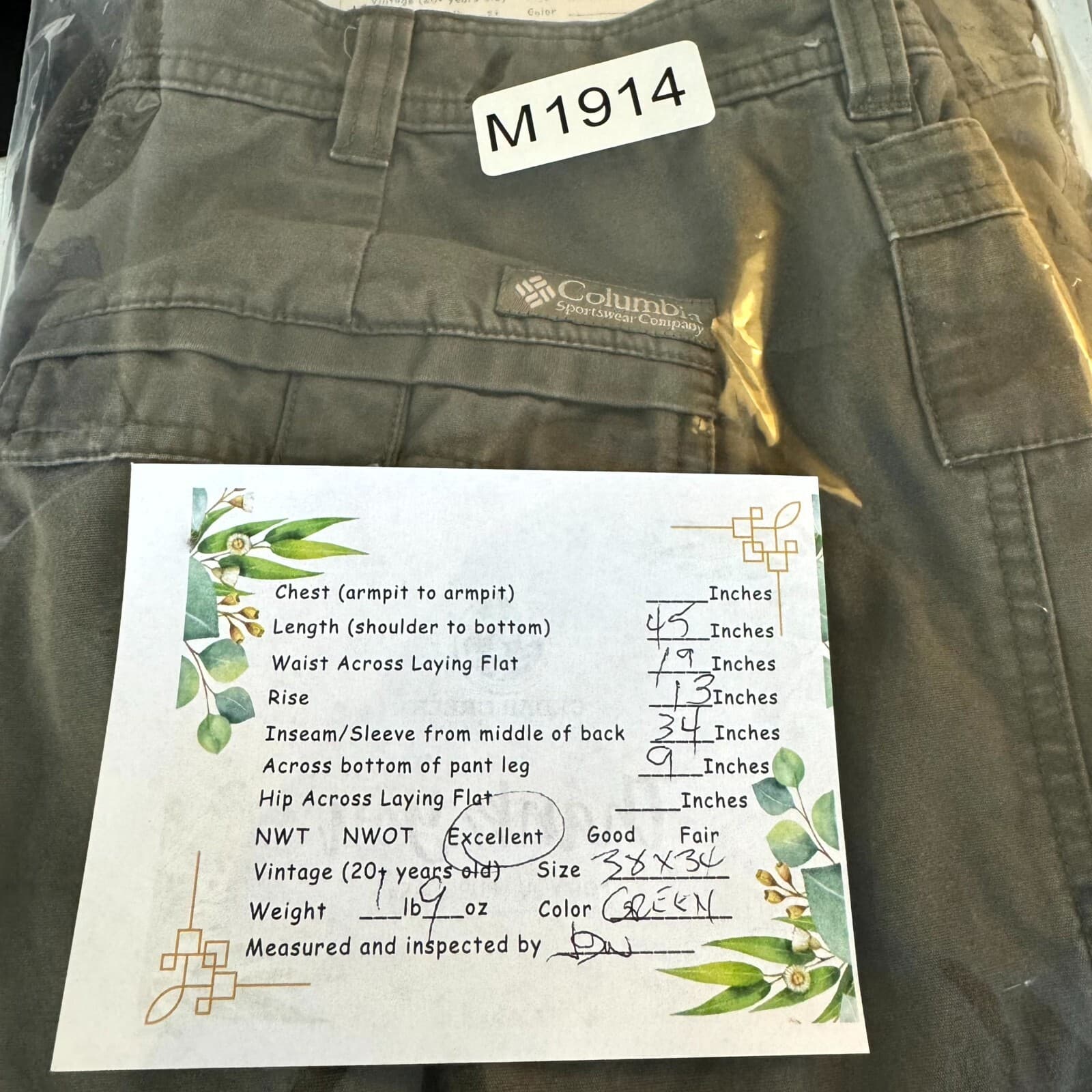 Columbia Cargo Pants Men’s 38x34 Green Cotton Utility Outdoor Workwear - Thumbnail 8