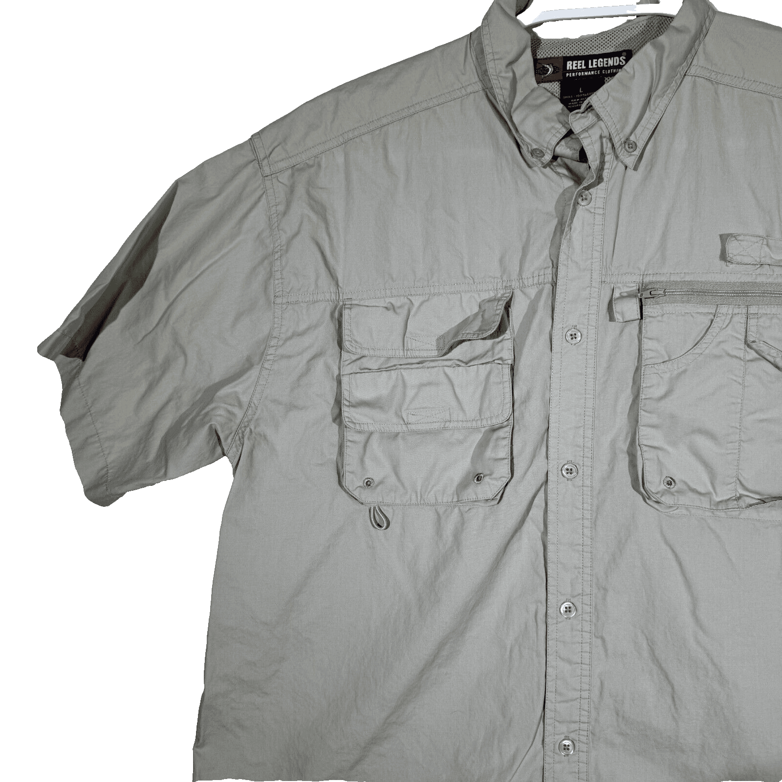 Reel Legends Men's Fishing Shirt Large Gray 100% Cotton Performance Vented Reel - Thumbnail 4