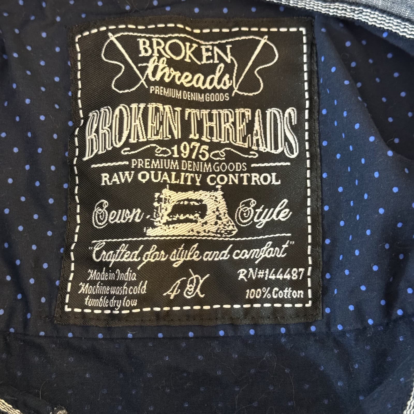 Broken Threads Men's Shirt 4XL Navy Blue Polka Dot Short Sleeve Button-Up Cotton - Thumbnail 14