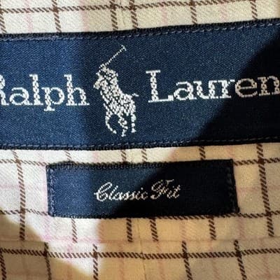 Ralph Lauren Shirt Mens XL Cream Tattersall Plaid Classic Fit Long Sleeve Pony - Thumbnail 8